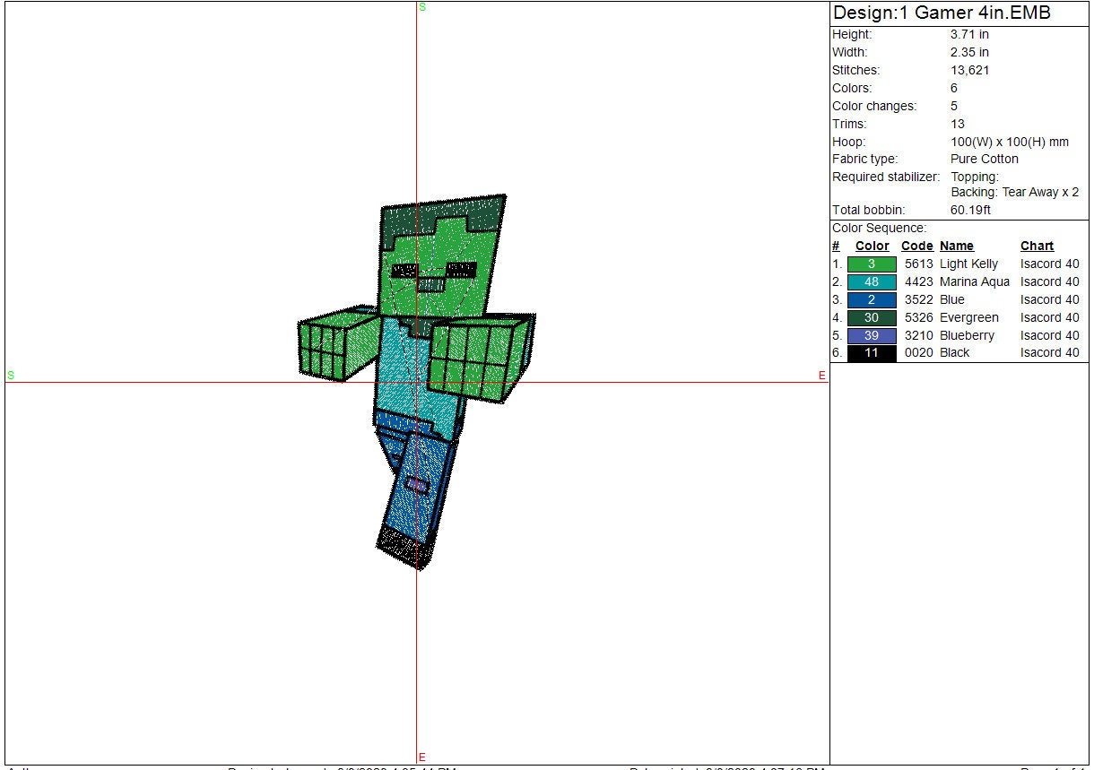 Gamer Zombie machine embroidery file design Mine Game Digital File Instant Download