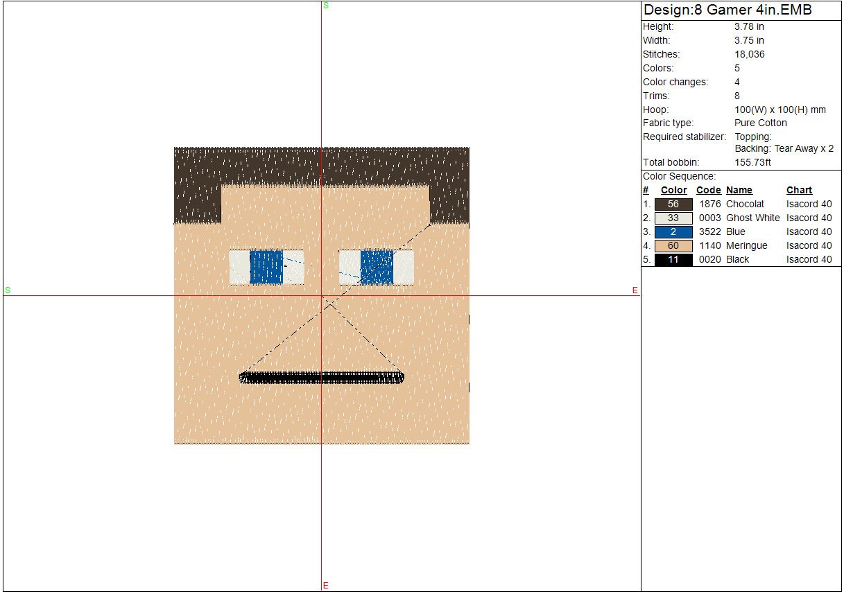 Gamer Head machine embroidery file design mine block game Digital File Instant Download