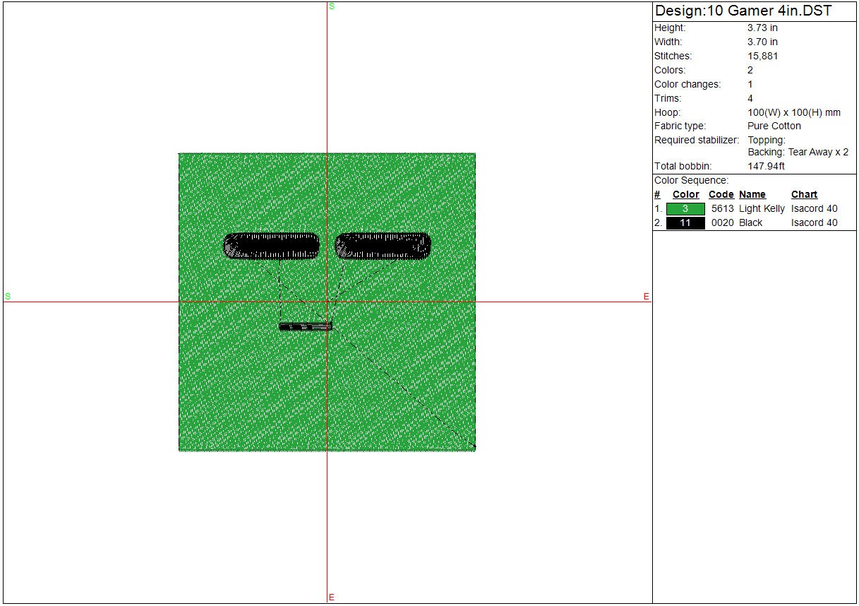 Gamer II Head machine embroidery file design mine block game Digital File Instant Download