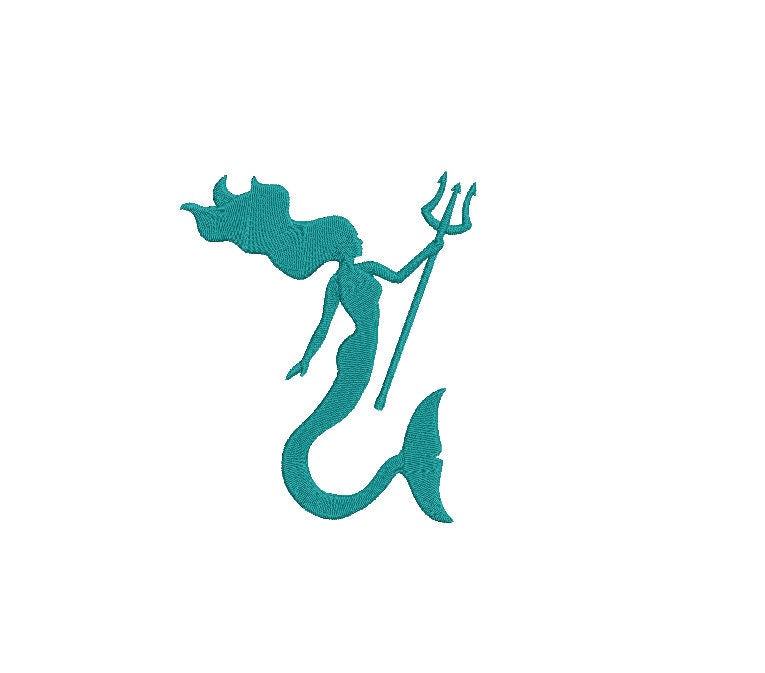 Mermaid with Trident machine embroidery file design, Girl Mermaid Digital File, Instant Download 2 Sizes