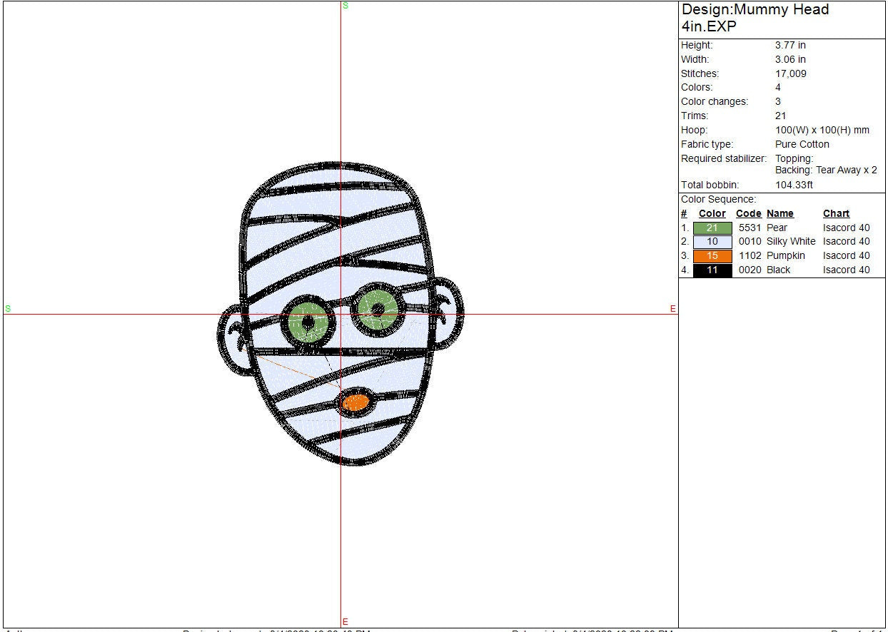Creepy Halloween, Mummy machine embroidery file design, Scary mummy head Digital File Instant Download