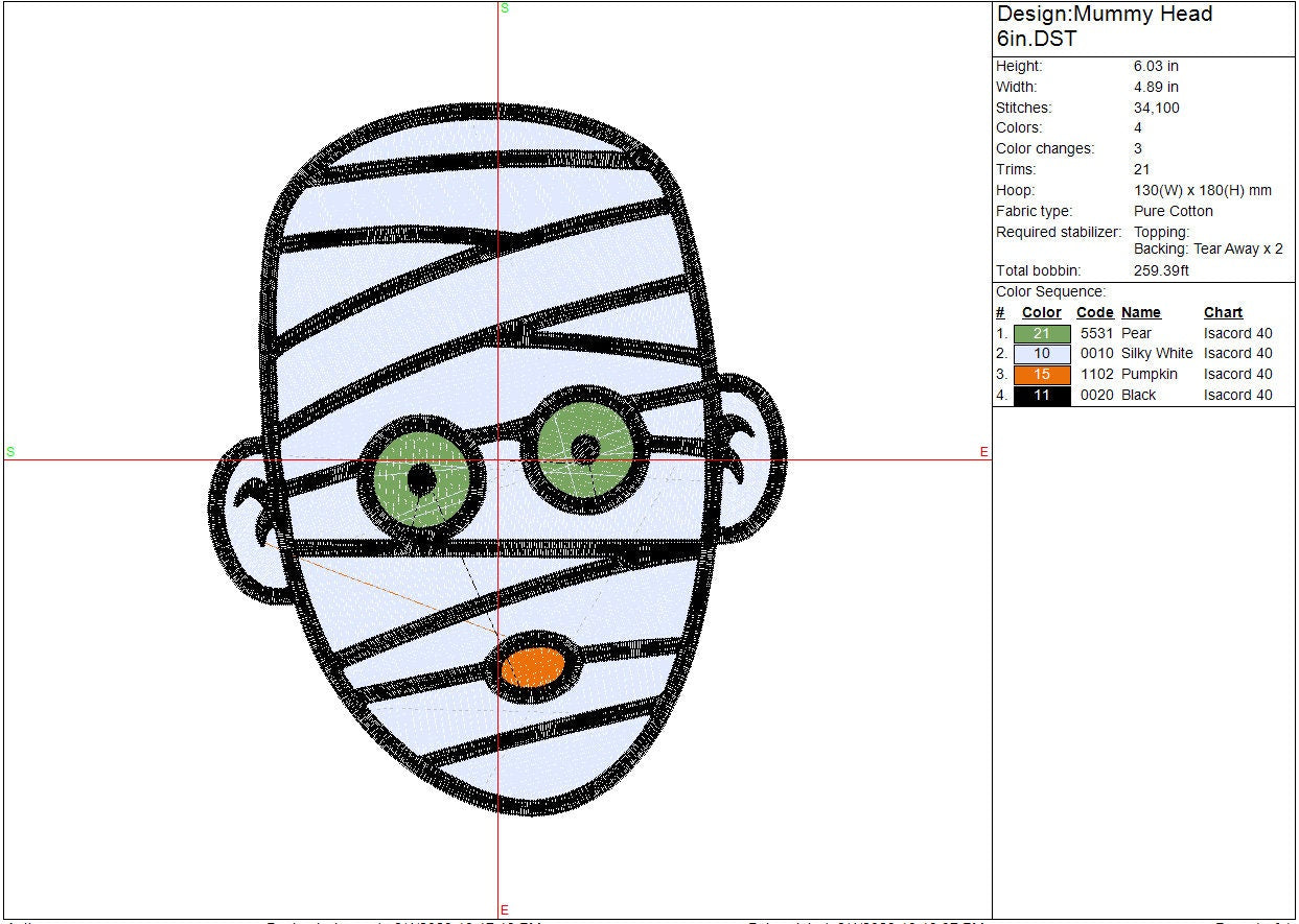 Creepy Halloween, Mummy machine embroidery file design, Scary mummy head Digital File Instant Download