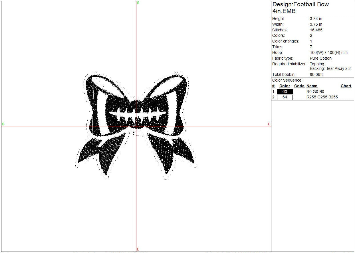Football Hair Bow machine embroidery file design, Girls, Sports Digital File Instant Download 2 sizes to fit 4x4 and 5x7 hoops