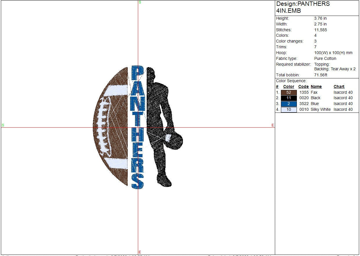 Panthers FootBall machine embroidery file design Sports Digital File Instant Download 2 sizes to fit 4x4 and 5x7 hoops