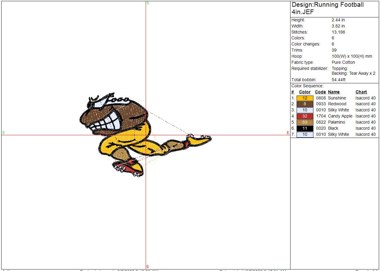 Running Football machine embroidery file design Sports Digital File Instant Download 2 sizes to fit 4x4 and 5x7 hoops
