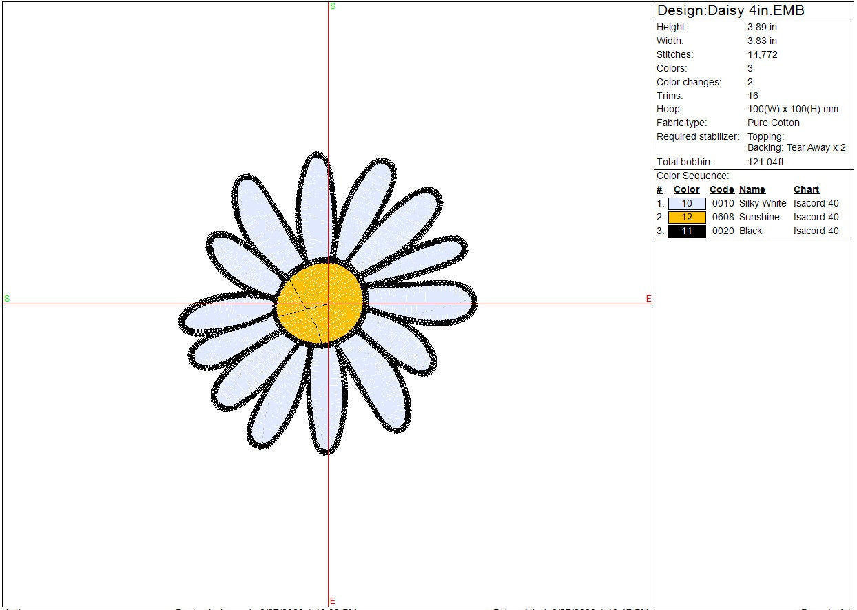 Daisy Flower machine embroidery file design, Digital File Instant Download 3 sizes