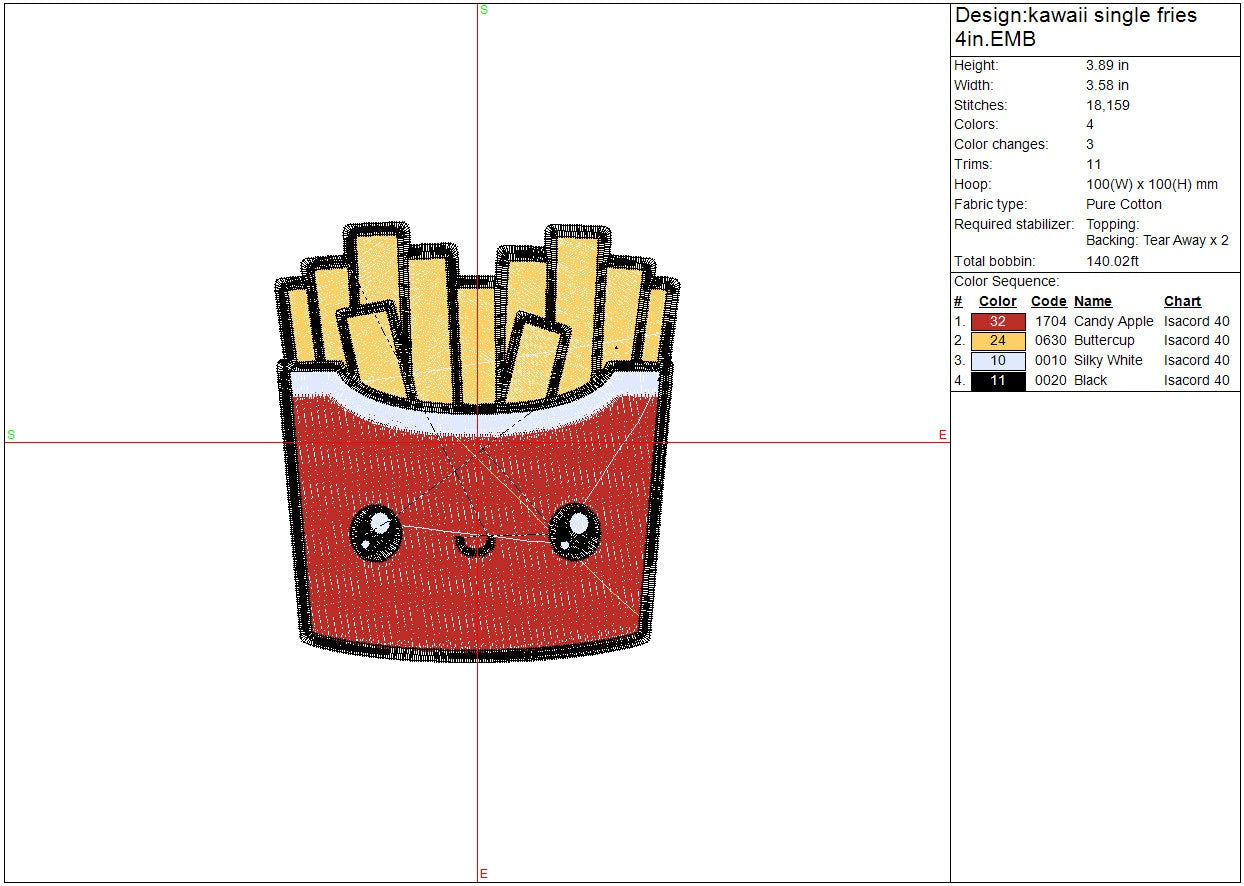Fries kawaii machine embroidery file, French Fries, digital design, Instant Download