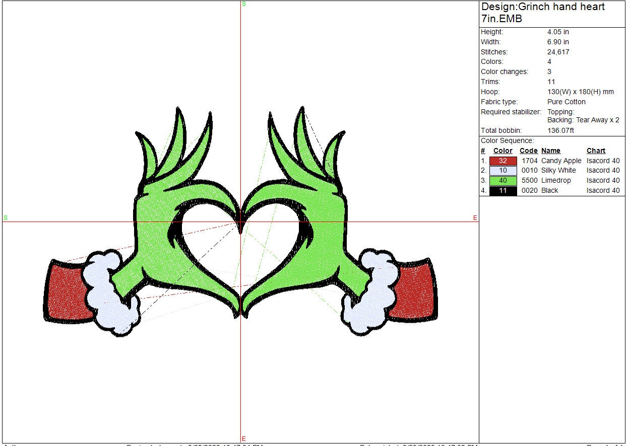 Christmas Grinch Heart Hands Machine Embroidery file design, Separated Hands Christmas Holiday Digital File Instant Download 2in, 4in, 7in