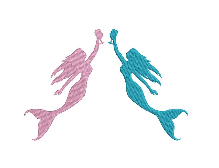 Mermaid Besties machine embroidery file design, Girlfriends Mermaid Digital File, Love Wine Instant Download 2 Sizes