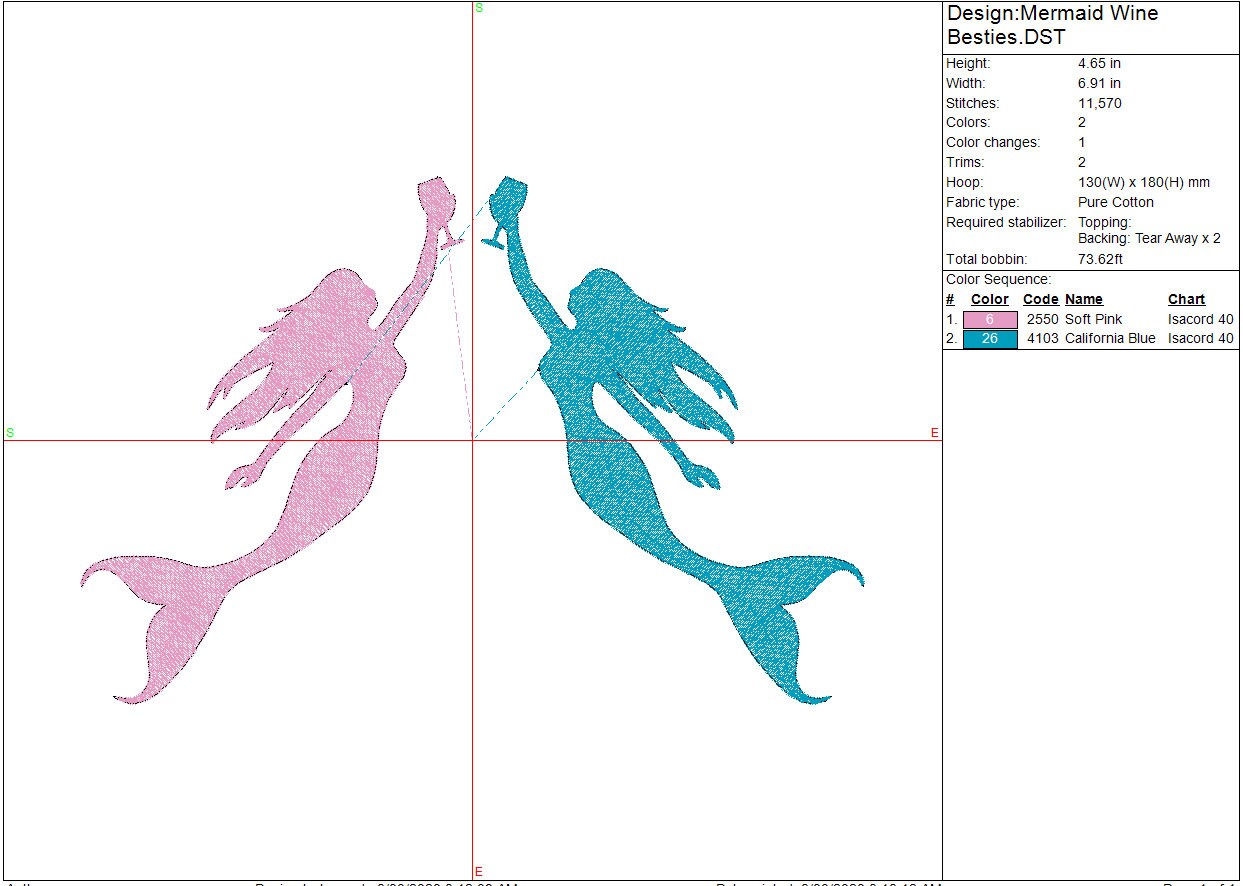 Mermaid Besties machine embroidery file design, Girlfriends Mermaid Digital File, Love Wine Instant Download 2 Sizes
