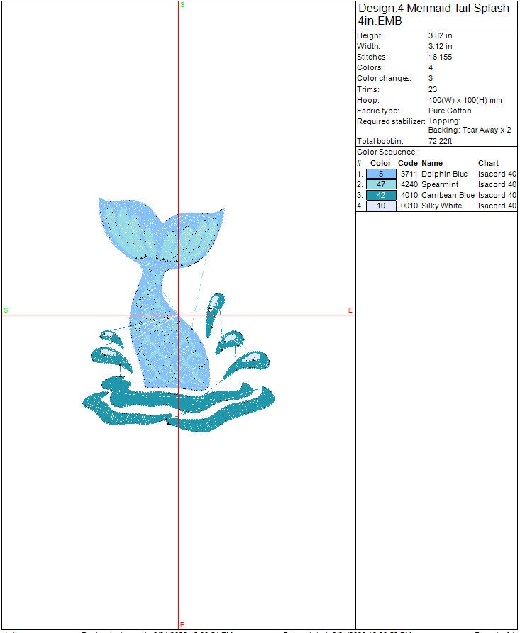 Mermaid Tail Splash machine embroidery file design, Girl Mermaid Digital File, Instant Download 2 Sizes