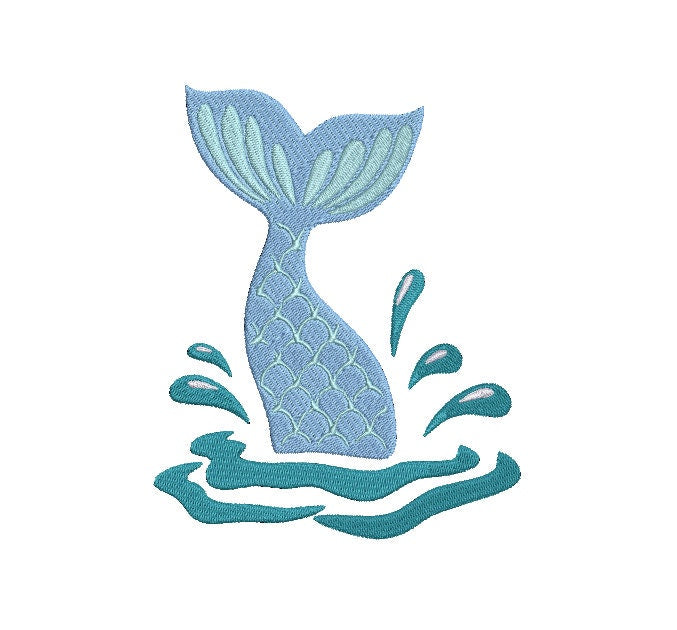Mermaid Tail Splash machine embroidery file design, Girl Mermaid Digital File, Instant Download 2 Sizes