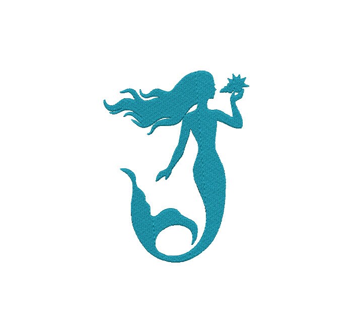 Mermaid Silhouette machine embroidery file design, Girl mermaid with shell Digital File, Instant Download 2 Sizes