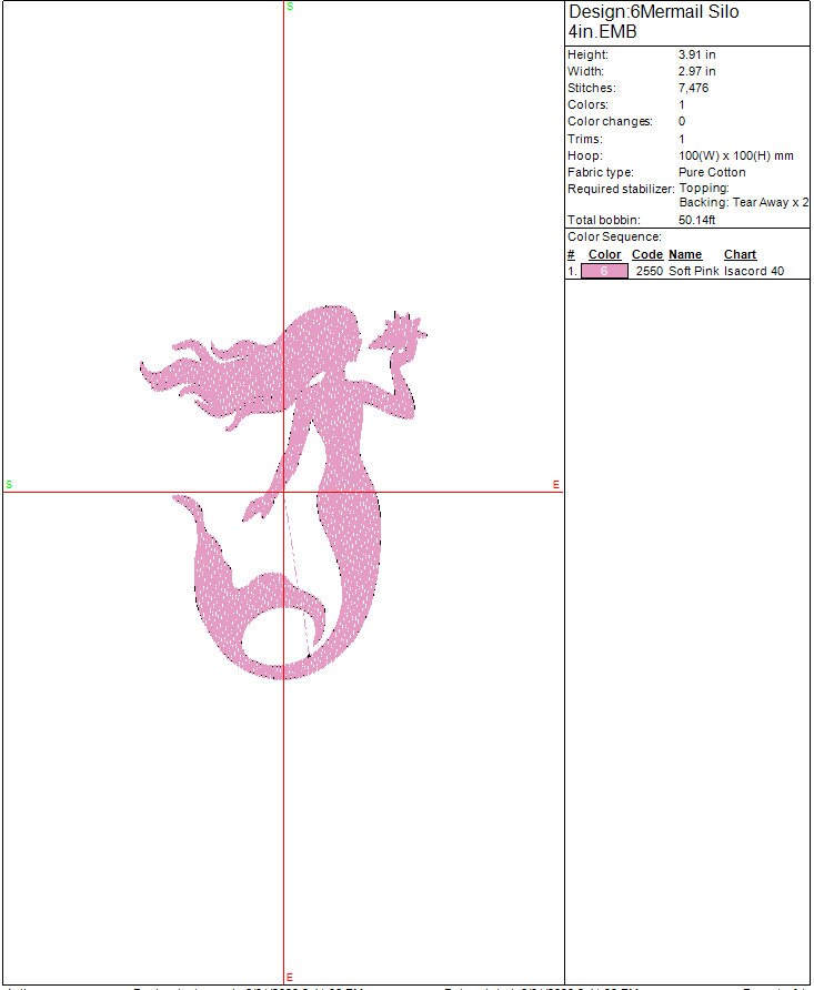 Mermaid Silhouette machine embroidery file design, Girl mermaid with shell Digital File, Instant Download 2 Sizes