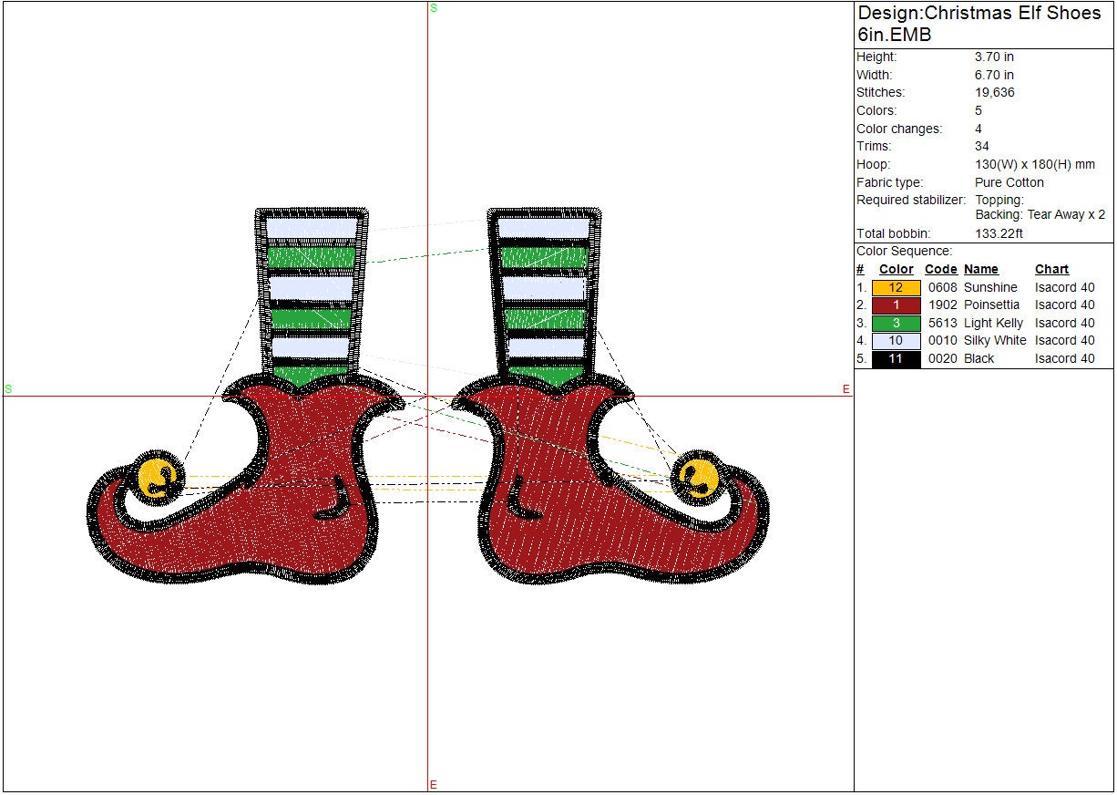 Christmas Elf Shoes Machine Embroidery file design, Digital File Instant Download 2 sizes