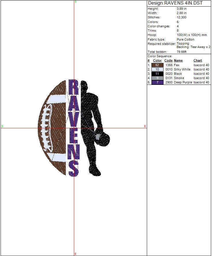 Ravens FootBall machine embroidery file design Sports Baltimore Digital File Instant Download 2 sizes to fit 4x4 and 5x7 hoops