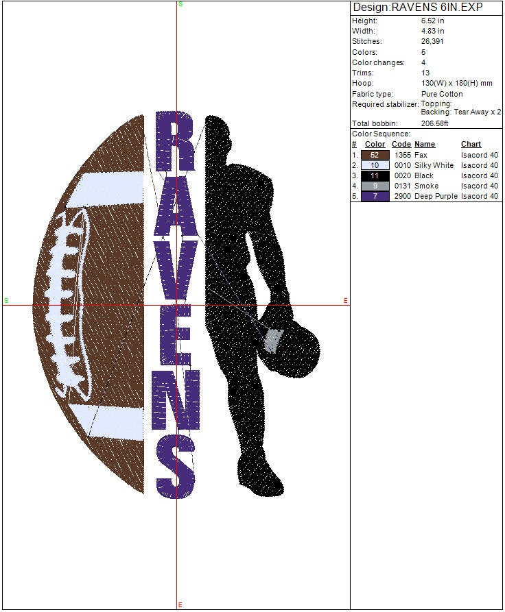Ravens FootBall machine embroidery file design Sports Baltimore Digital File Instant Download 2 sizes to fit 4x4 and 5x7 hoops