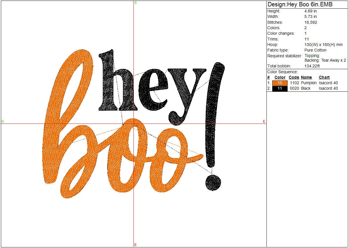 Halloween Hey Boo machine embroidery file design, Digital File Instant Download