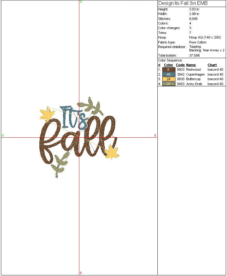 Fall Embroidery design, It's Fall machine embroidery design, Thanksgiving, Autumn, Holiday, Fall Digital File Instant Download