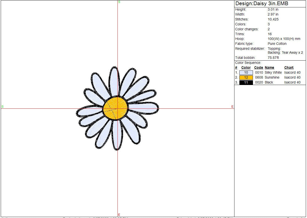 Daisy Flower machine embroidery file design, Digital File Instant Download 3 sizes