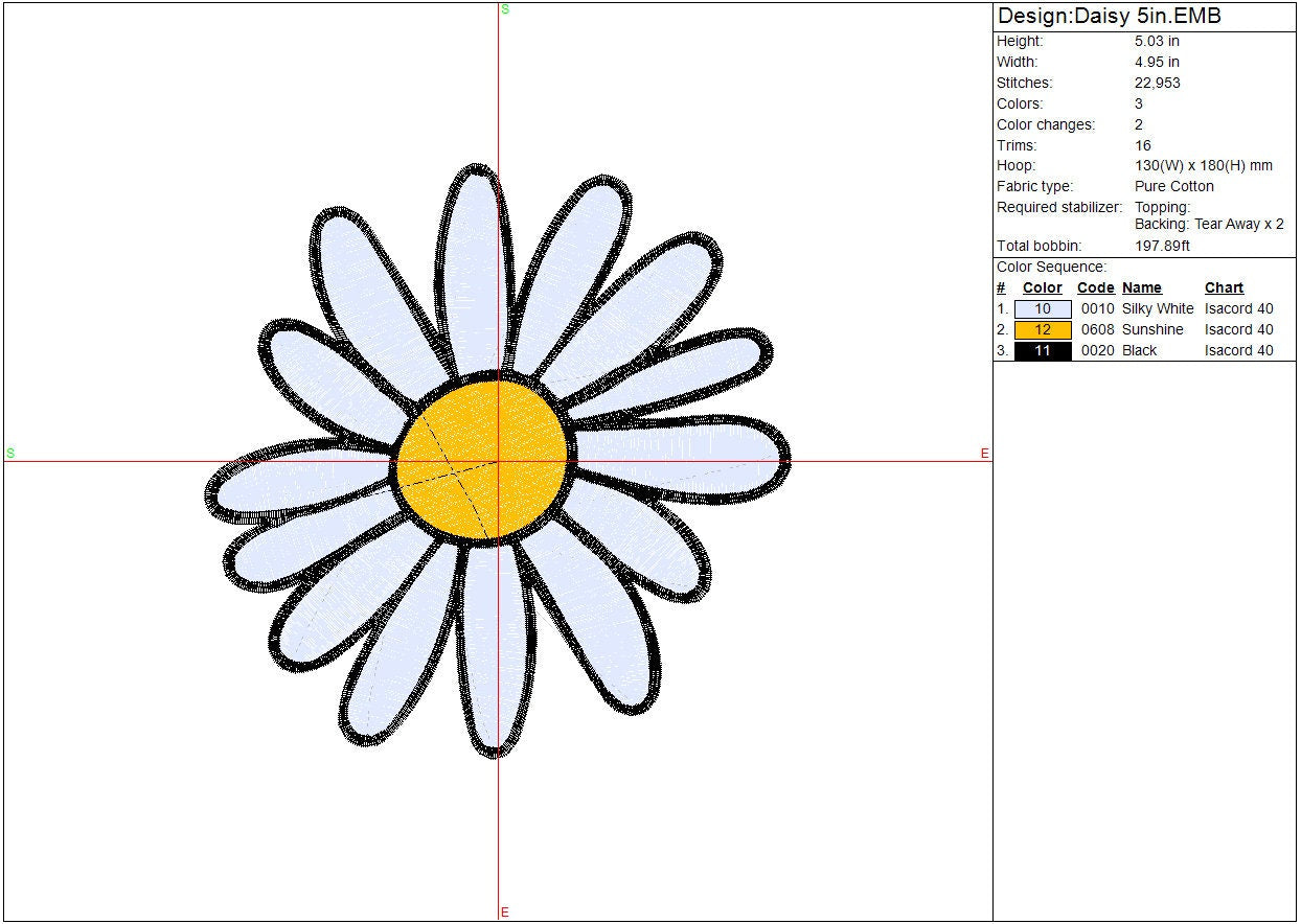 Daisy Flower machine embroidery file design, Digital File Instant Download 3 sizes