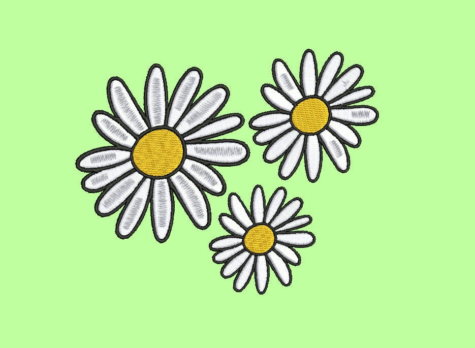 Daisy Flower machine embroidery file design, Digital File Instant Download 3 sizes