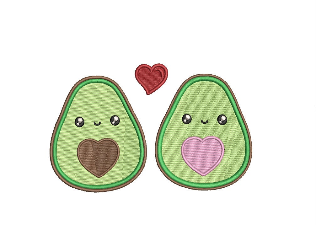 Avacado kawaii machine embroidery file, couples digital design, Instant Download 3 sizes