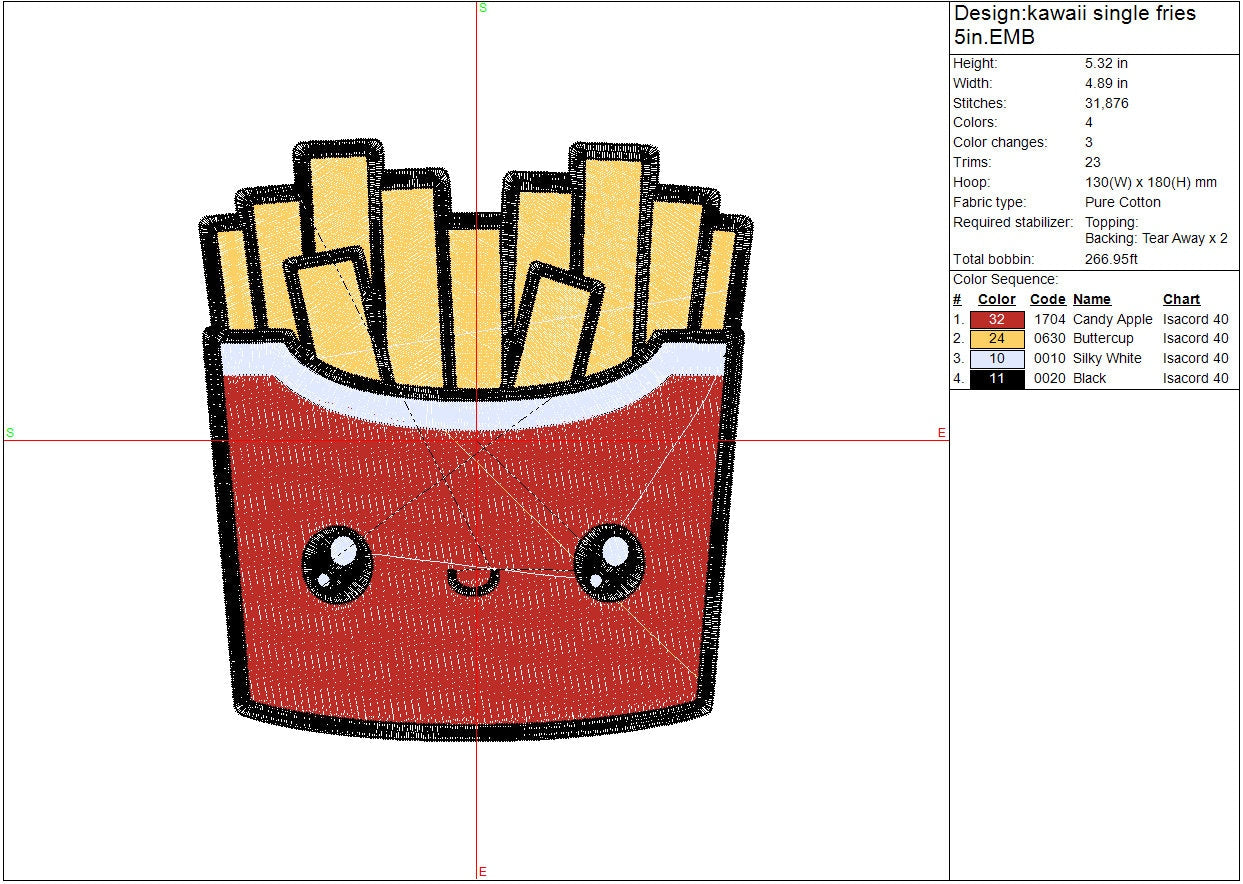 Fries kawaii machine embroidery file, French Fries, digital design, Instant Download