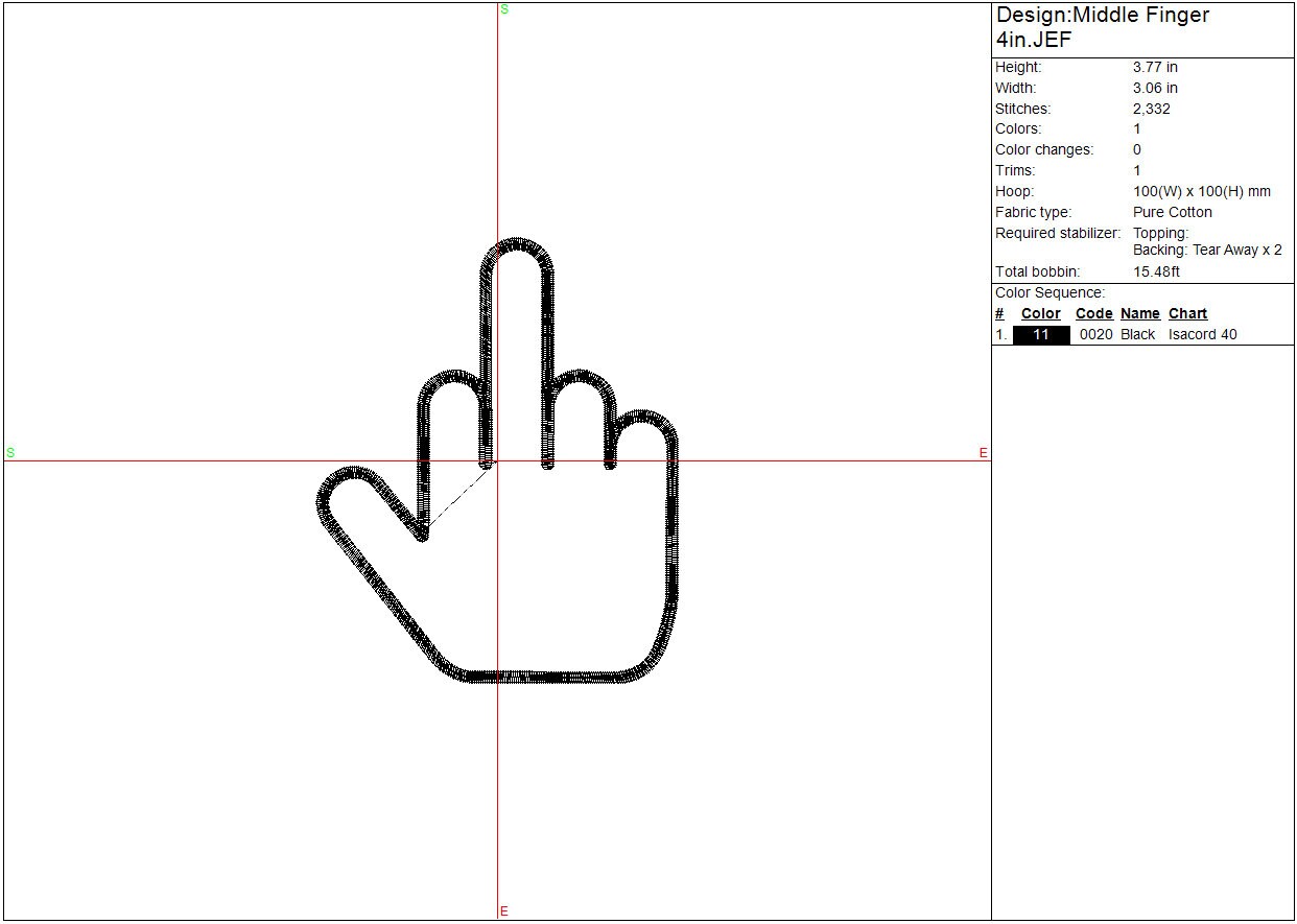 Middle Finger machine embroidery file design, Middle Finger outline, Instant Download 2 Designs, 3 sizes each