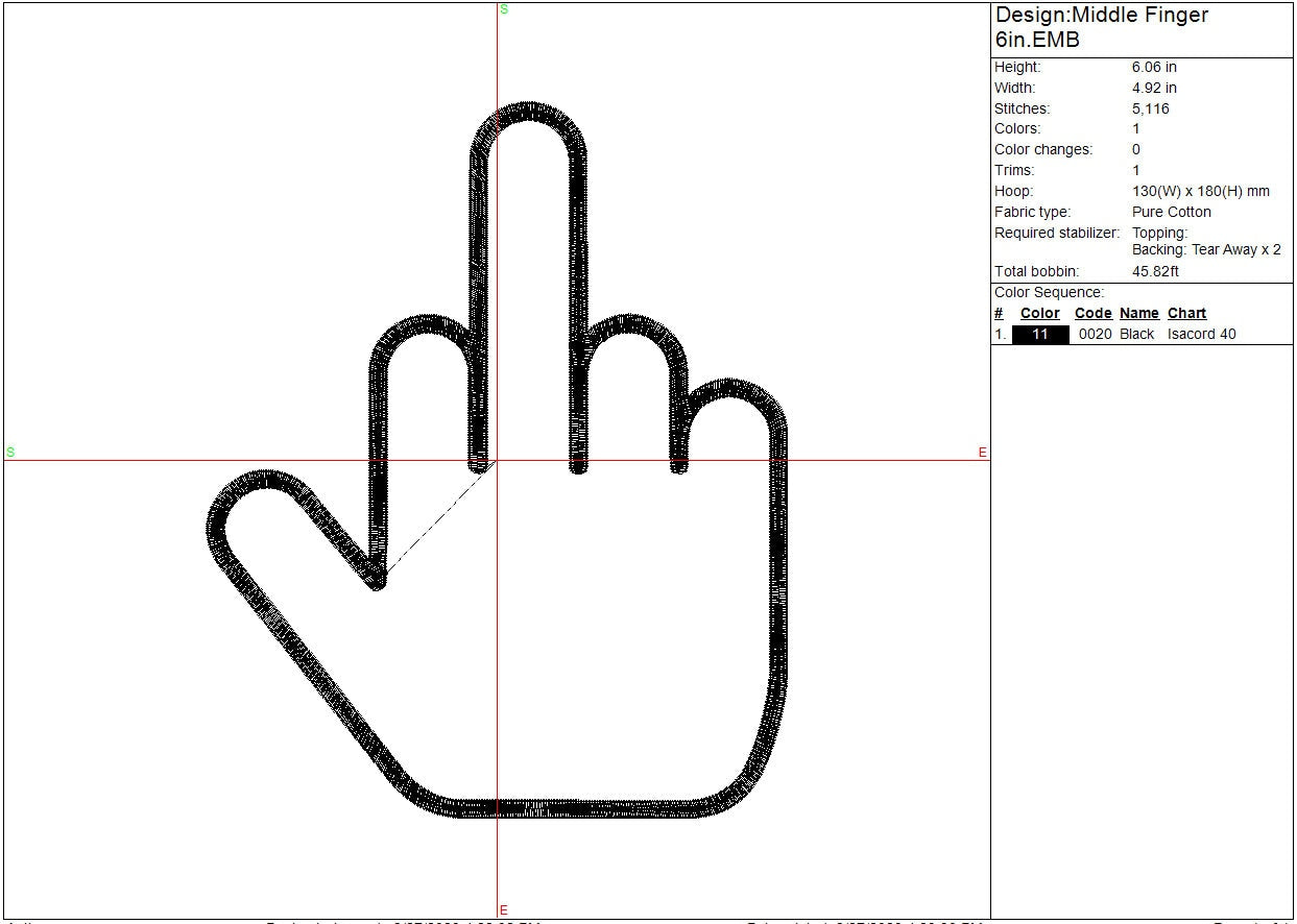Middle Finger machine embroidery file design, Middle Finger outline, Instant Download 2 Designs, 3 sizes each