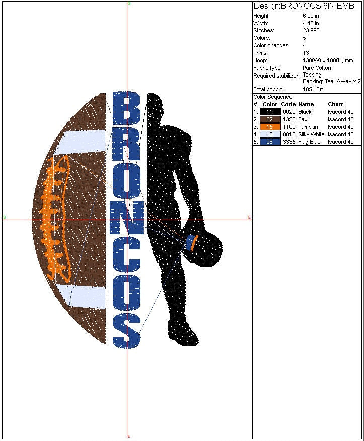 Broncos Football machine embroidery file design Sports Digital File Instant Download 2 sizes to fit 4x4 and 5x7 hoops
