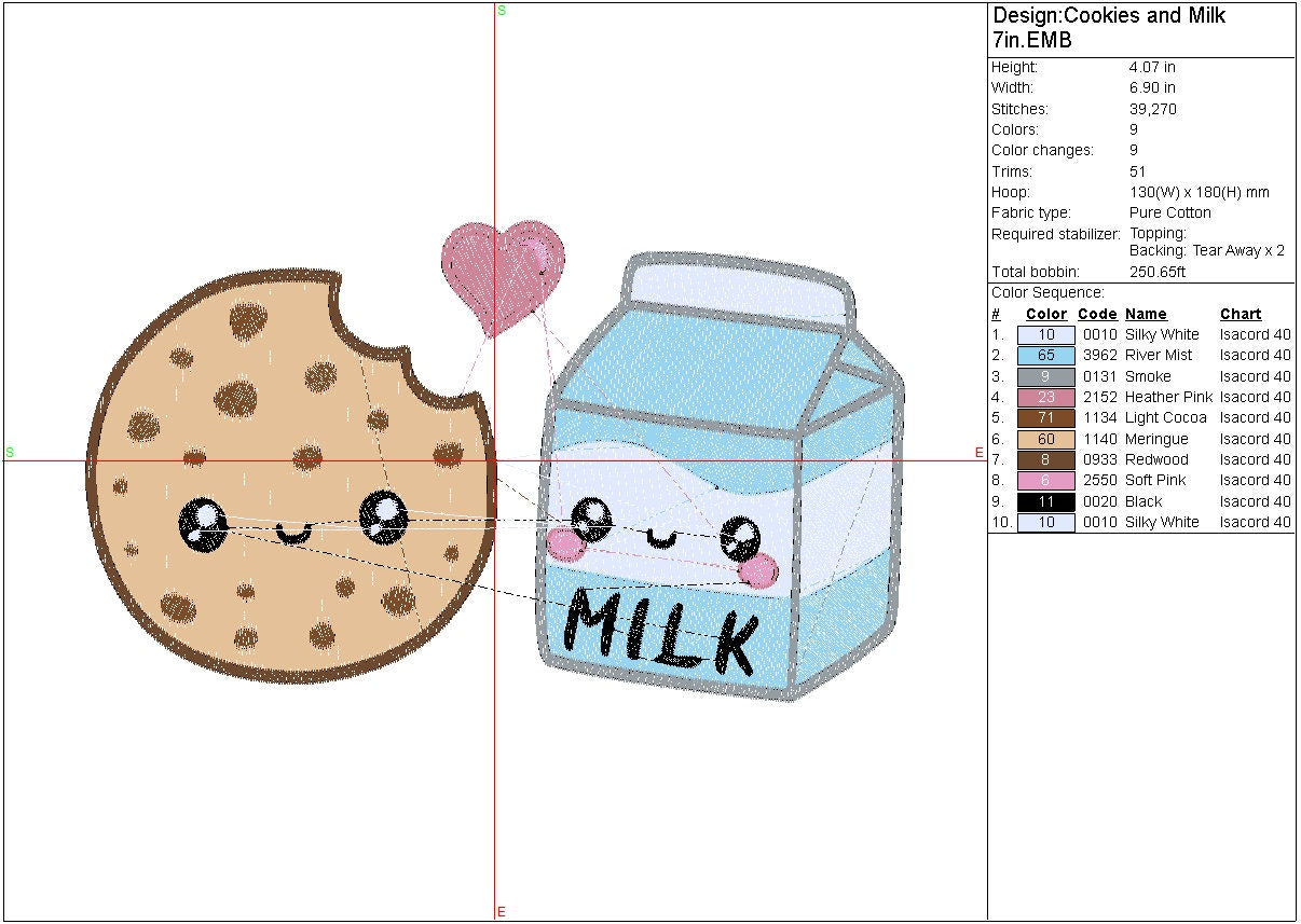 Cookies and Milk kawaii machine embroidery file, couples digital design, Instant Download 3 sizes