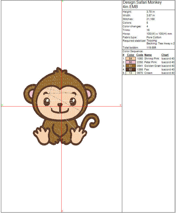 Safari Monkey Embroidery design, Animals, Kids, Boys, Digital File, Instant Download