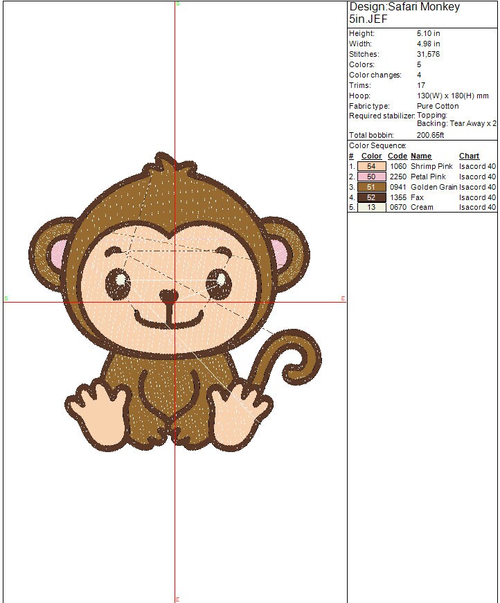 Safari Monkey Embroidery design, Animals, Kids, Boys, Digital File, Instant Download