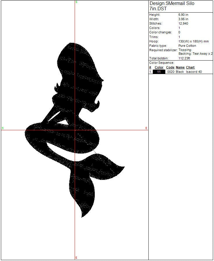 Mermaid Silhouette machine embroidery file design, Girl Mermaid Digital File, Instant Download 2 Sizes