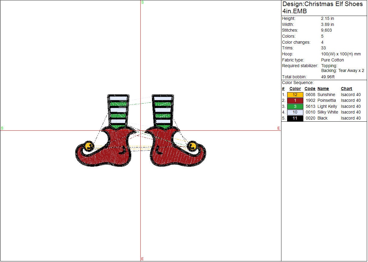 Christmas Elf Shoes Machine Embroidery file design, Digital File Instant Download 2 sizes