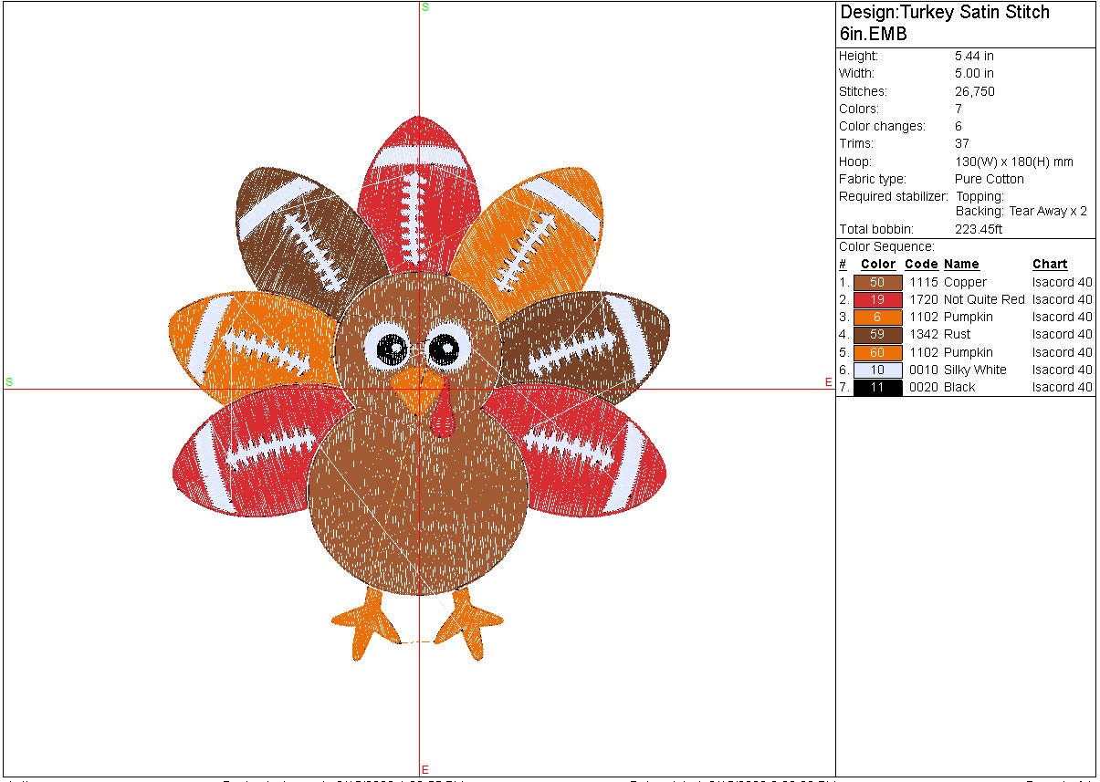 Fall Embroidery Design Football Turkey design, Thanksgiving, Autumn, Holiday, Fall Digital Design, Instant Download