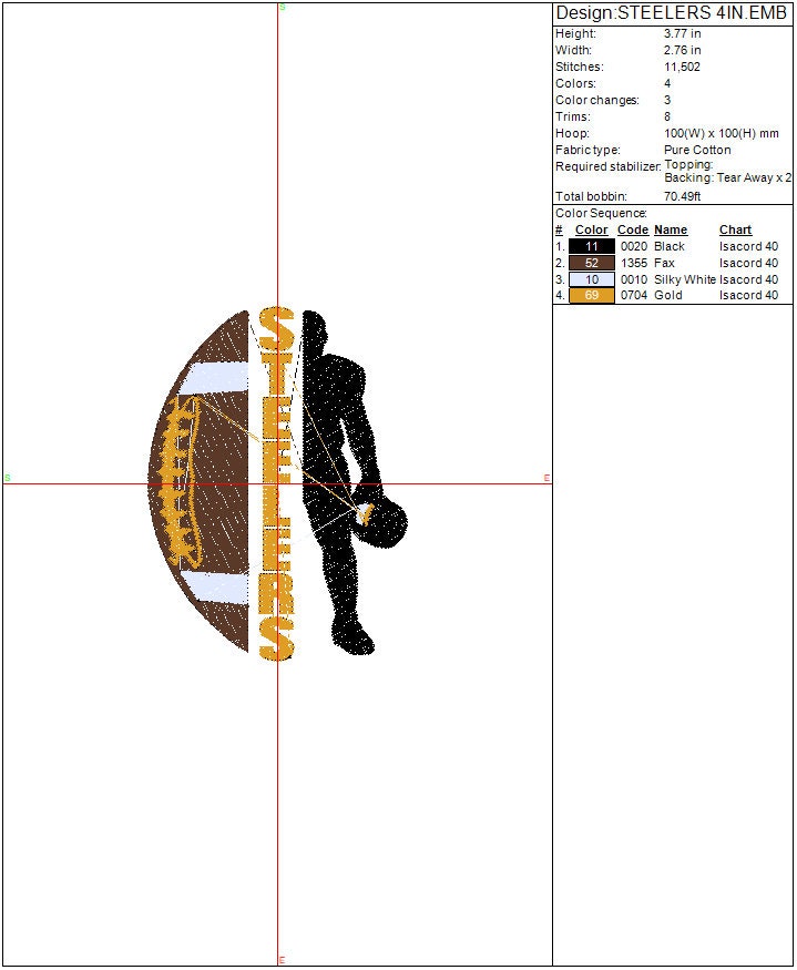 Steelers Football Machine Embroidery Design Pittsburg Sports Digital File Instant Download 2 sizes to fit 4x4 and 5x7 hoops