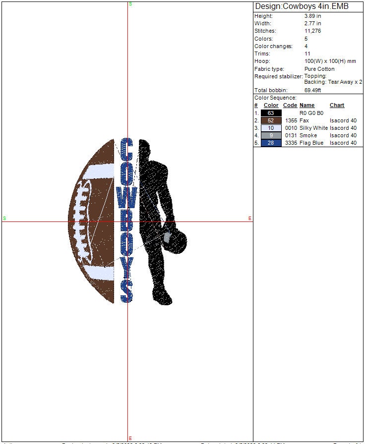 Dallas Cowboys Football machine embroidery file design Cowboys Sports Digital File Instant Download 2 sizes to fit 4x4 and 5x7 hoops