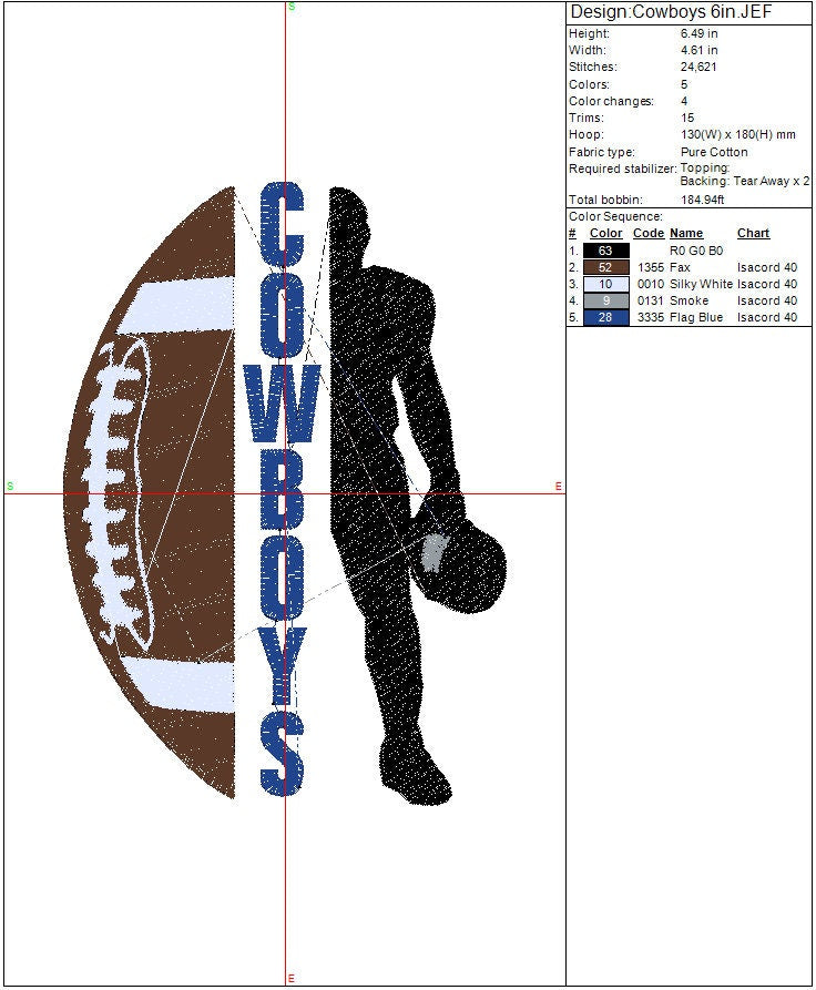 Dallas Cowboys Football machine embroidery file design Cowboys Sports Digital File Instant Download 2 sizes to fit 4x4 and 5x7 hoops
