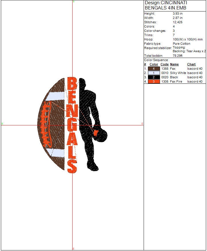 Cincinnati Football machine embroidery file design Sports Digital File Instant Download 2 sizes to fit 4x4 and 5x7 hoops