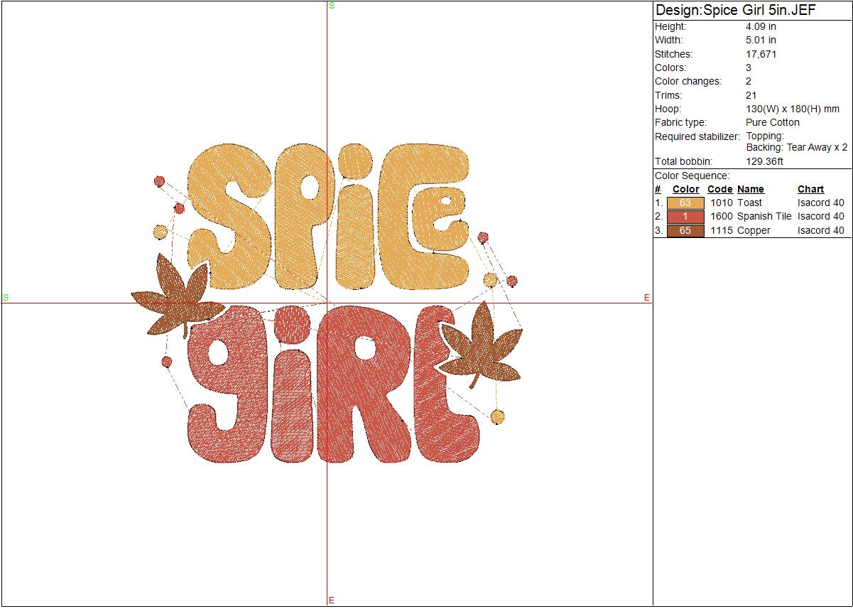 Fall Embroidery design, Spice Girl machine embroidery file design, Thanksgiving, Autumn, Holiday Fall Digital Design, Instant Download