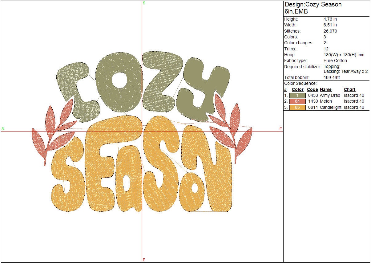 Fall Embroidery design, Cozy Season digital design, Thanksgiving, Christmas Holiday Fall Digital Download Design, Instant Download