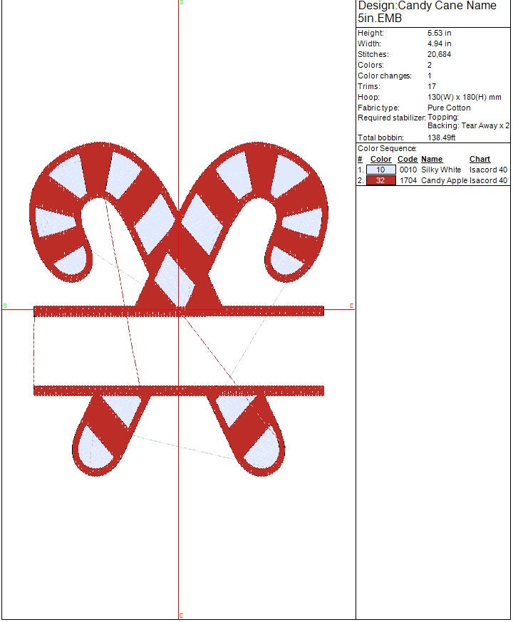 Christmas Candy Cane machine embroidery file design, Christmas Holiday Digital File Instant Download 2 sizes