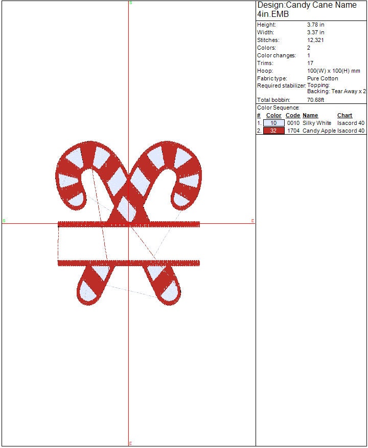Christmas Candy Cane machine embroidery file design, Christmas Holiday Digital File Instant Download 2 sizes