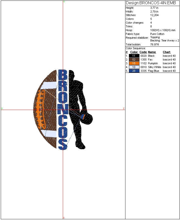 Broncos Football machine embroidery file design Sports Digital File Instant Download 2 sizes to fit 4x4 and 5x7 hoops