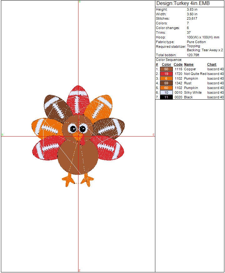 Fall Embroidery Design Football Turkey design, Thanksgiving, Autumn, Holiday, Fall Digital Design, Instant Download