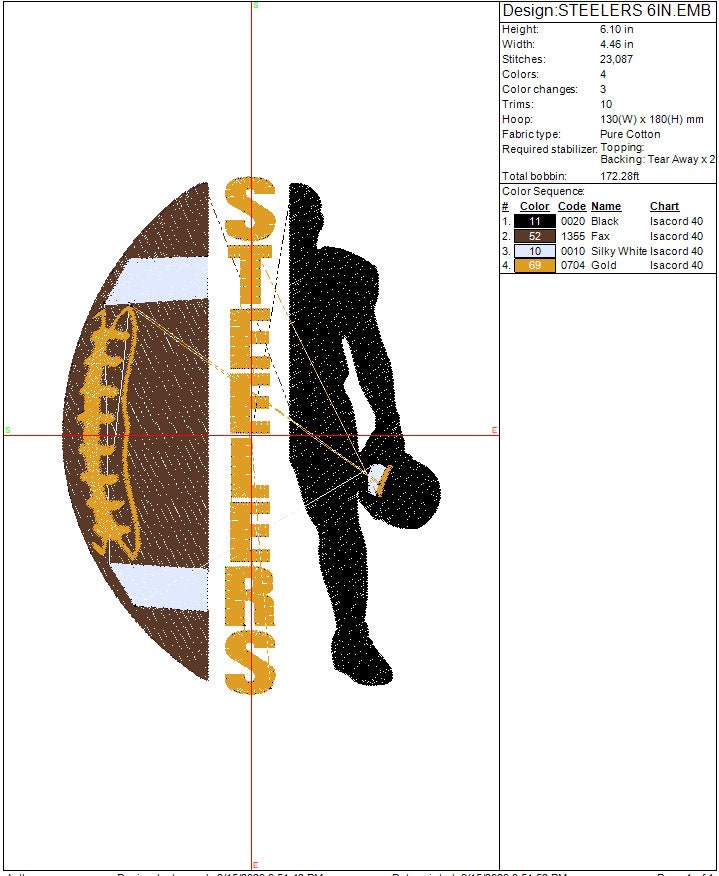 Steelers Football Machine Embroidery Design Pittsburg Sports Digital File Instant Download 2 sizes to fit 4x4 and 5x7 hoops