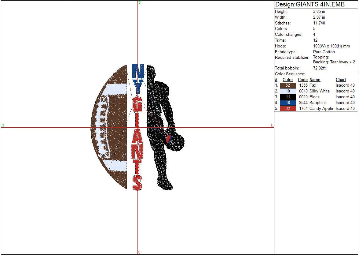 Giants Football machine embroidery file design Sports Digital File Instant Download 2 sizes to fit 4x4 and 5x7 hoops
