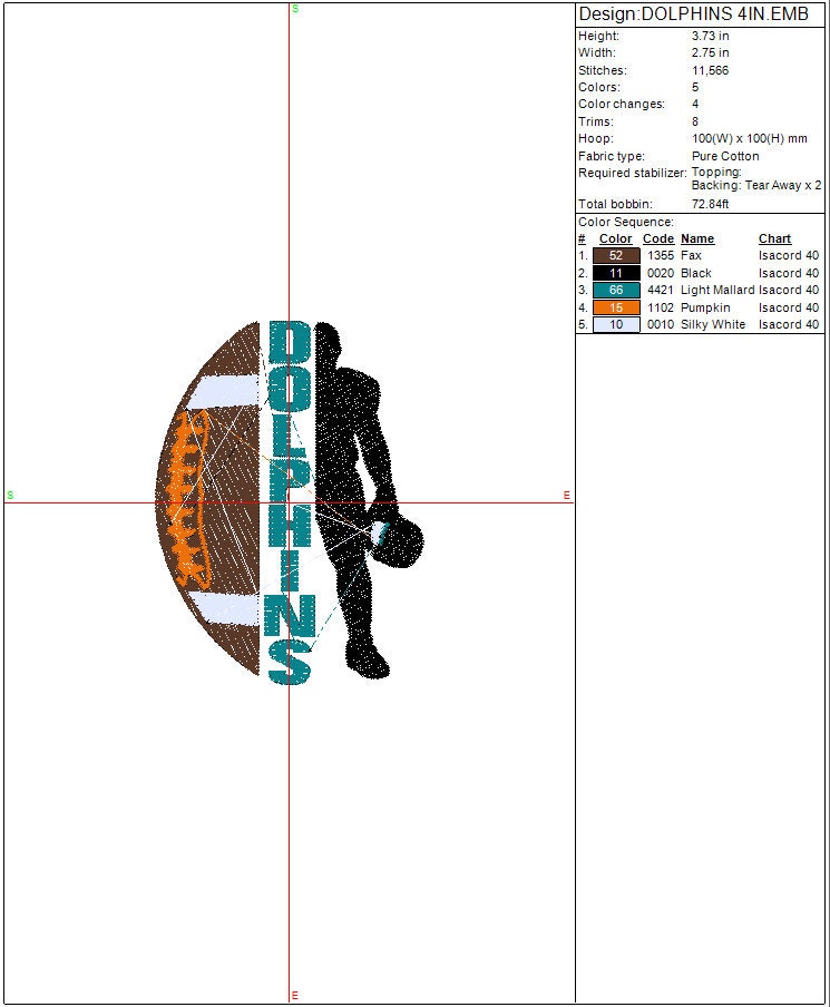 Dolphins Football Machine Embroidery file design Sports Digital File Instant Download 2 sizes to fit 4x4 and 5x7 hoops
